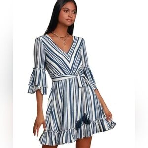 Lulu’s Cast Away Blue & White Striped Ruffle Dress